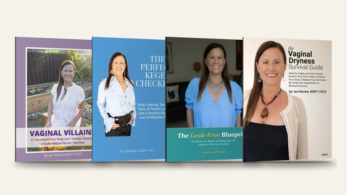 Four of Isa Herrera's free guide covers standing side by side on ivory, each showing her photograph and title.